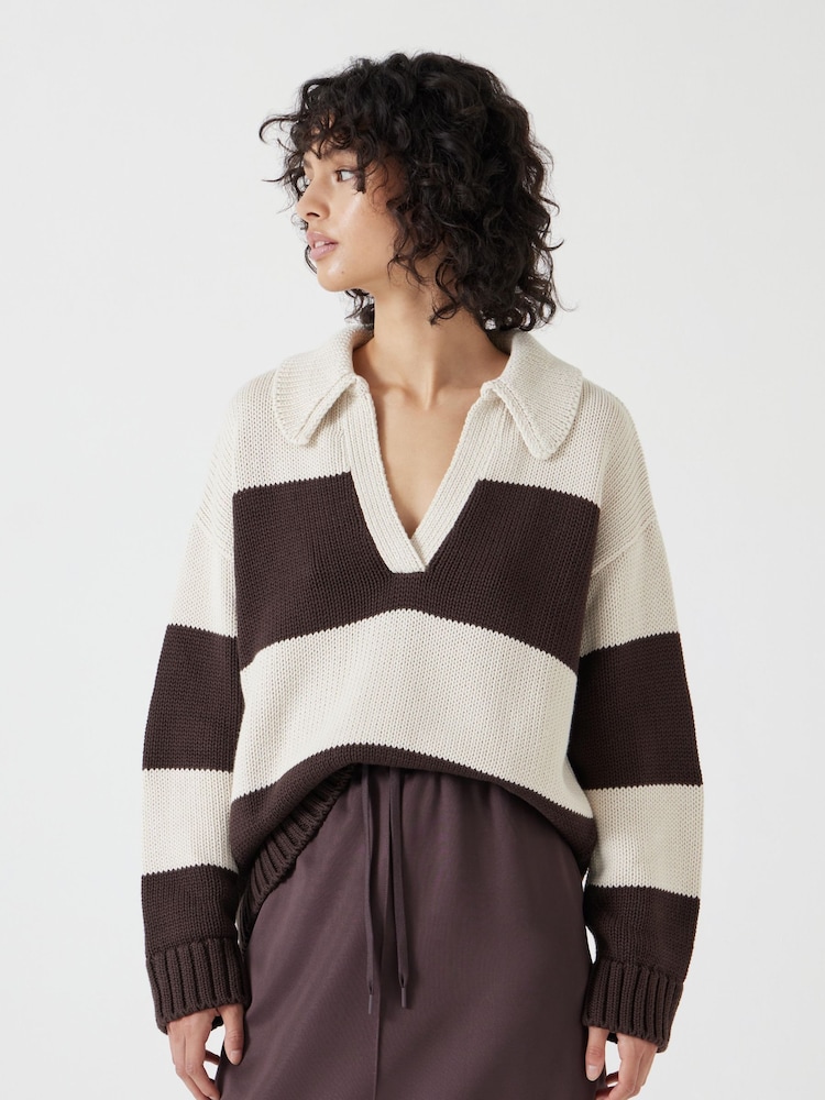 Natural - Hush Knitted 100% Cotton Striped Rugby Jumper - Imagen 1 de 5 Natural - Hush Knitted 100% Cotton Striped Rugby Jumper - Imagen 1 de 5