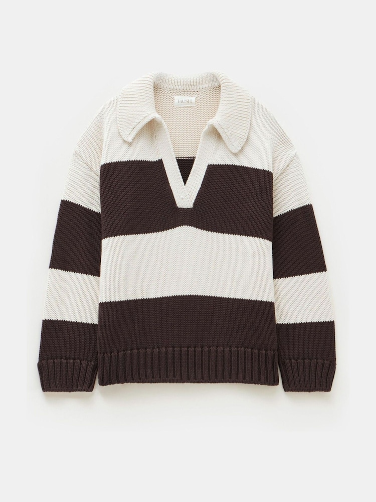 Natural - Hush Knitted 100% Cotton Striped Rugby Jumper - Imagen 5 de 5 Natural - Hush Knitted 100% Cotton Striped Rugby Jumper - Imagen 5 de 5