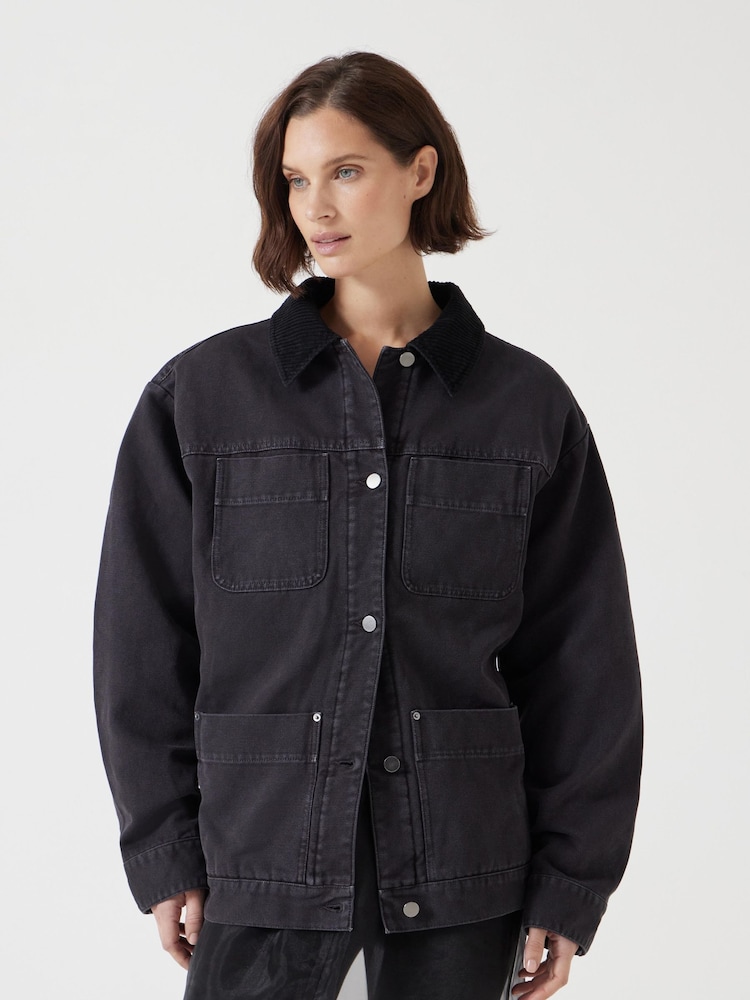 Hush Black 100% Cotton Corduroy Collar Jacket - Image 1 of 5