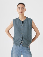 Hush Green 100% Cotton Textured Button Through Tank Top - Image 1 of 5