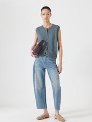 Hush Green 100% Cotton Textured Button Through Tank Top - Image 2 of 5