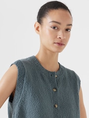 Hush Green 100% Cotton Textured Button Through Tank Top - Image 3 of 5