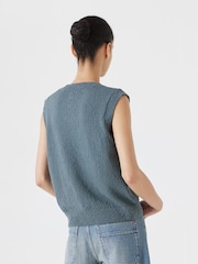 Hush Green 100% Cotton Textured Button Through Tank Top - Image 4 of 5