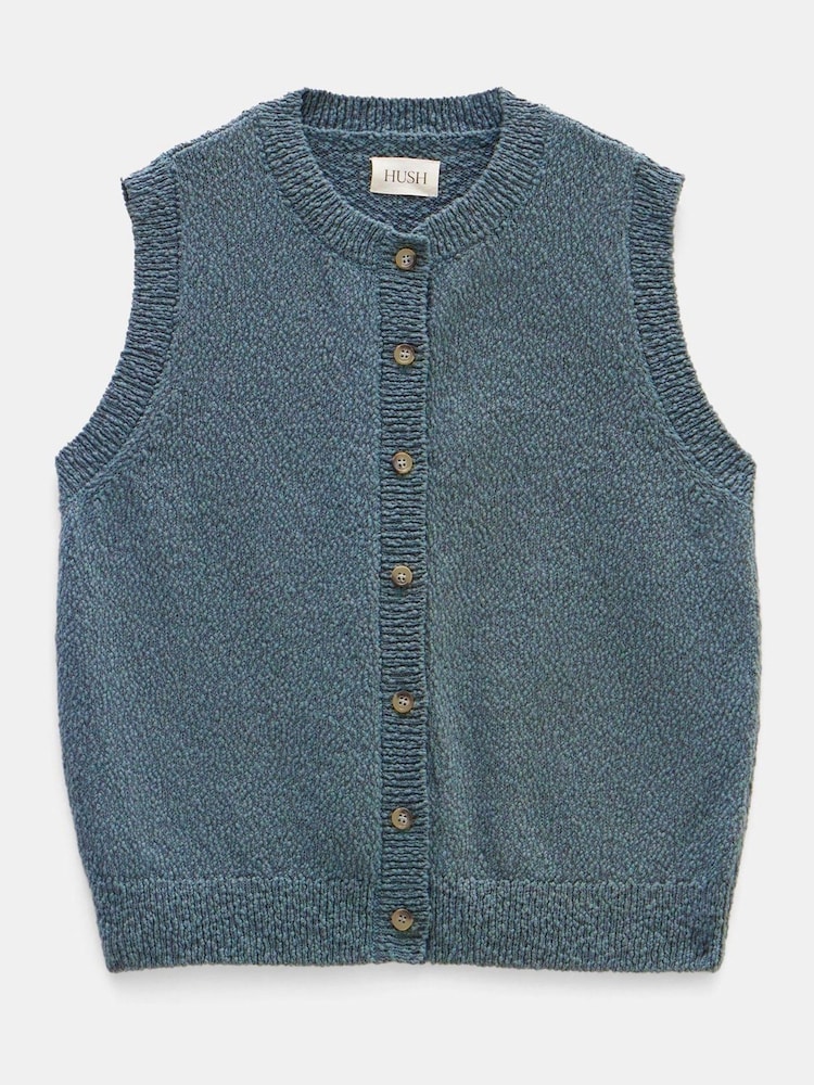 Hush Green 100% Cotton Textured Button Through Tank Top - Image 5 of 5