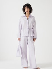 Hush Purple 100% Cotton Poplin Stripe Trousers Pyjamas Set - Image 1 of 6