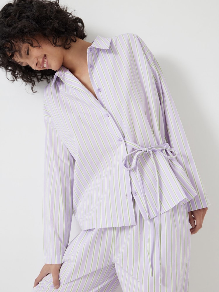 Hush Purple 100% Cotton Poplin Stripe Trousers Pyjamas Set - Image 2 of 6