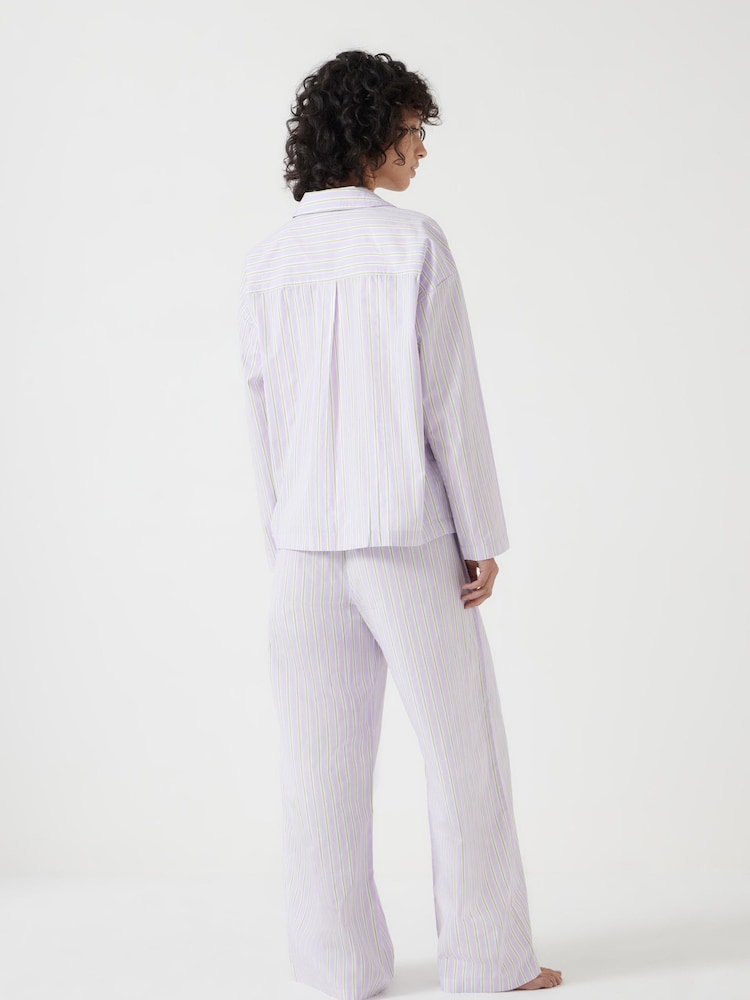 Hush Purple 100% Cotton Poplin Stripe Trousers Pyjamas Set - Image 3 of 6