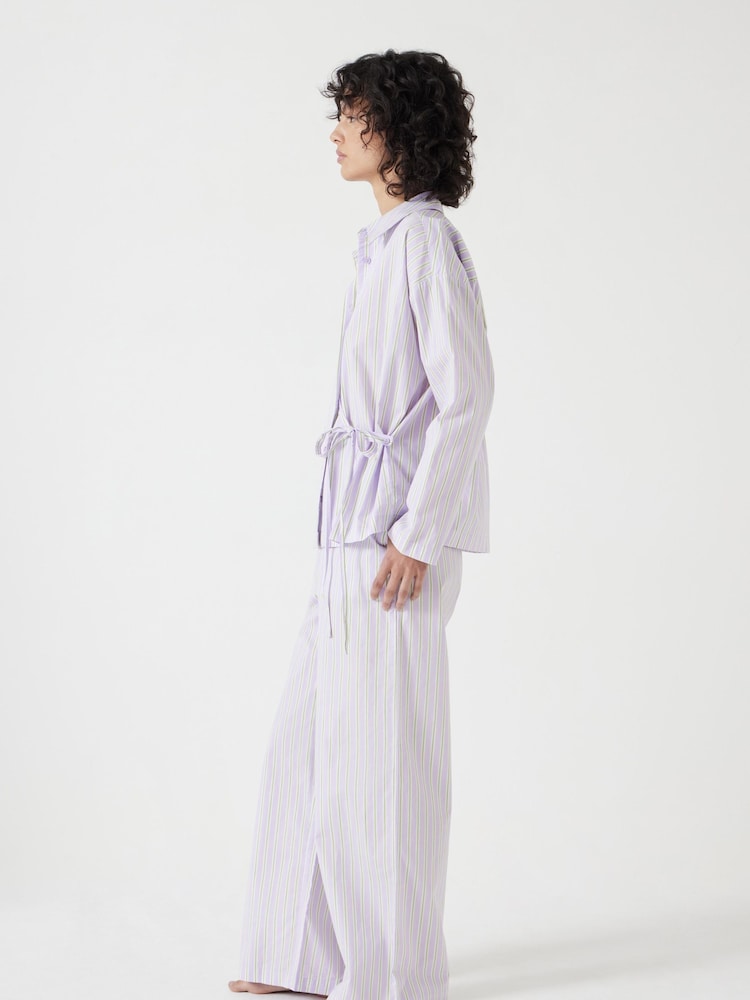 Hush Purple 100% Cotton Poplin Stripe Trousers Pyjamas Set - Image 4 of 6