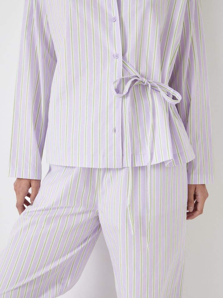 Hush Purple 100% Cotton Poplin Stripe Trousers Pyjamas Set - Image 5 of 6