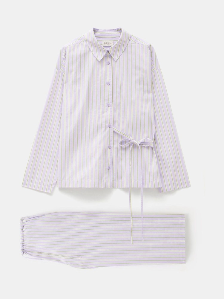 Hush Purple 100% Cotton Poplin Stripe Trousers Pyjamas Set - Image 6 of 6