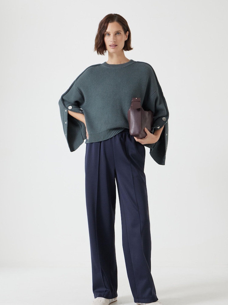 Hush Green Popper Sleeve Crew Knitted Jumper - Image 2 of 5