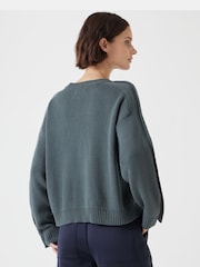 Hush Green Popper Sleeve Crew Knitted Jumper - Image 3 of 5