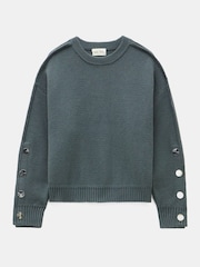 Hush Green Popper Sleeve Crew Knitted Jumper - Image 5 of 5