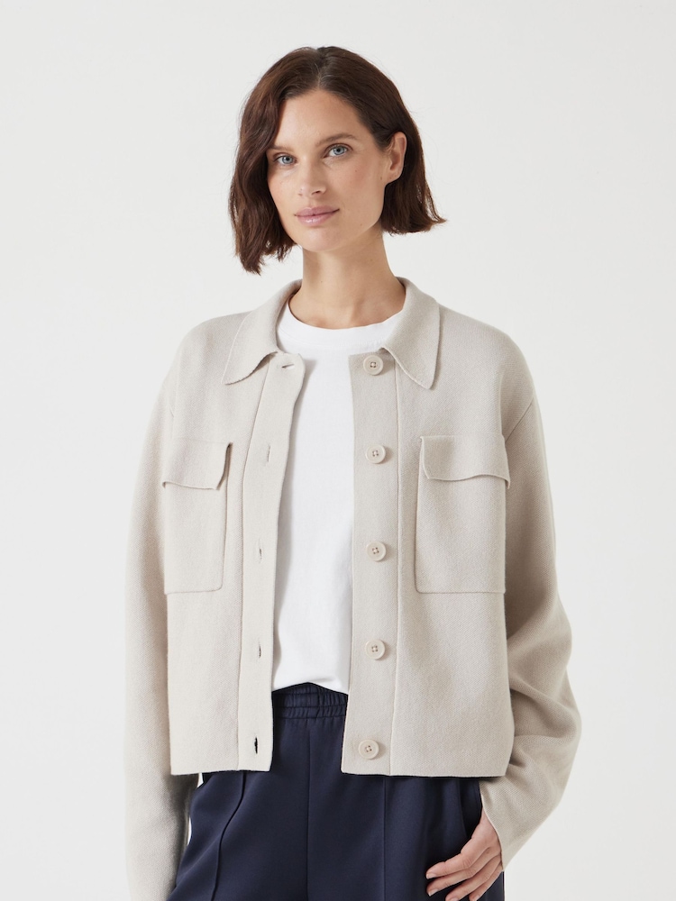 Hush Cream Knitted Button Through Shirt Jacket - Image 1 of 5
