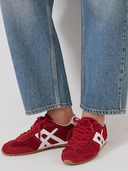 Hush Red Suede Slimline Retro Trainers - Image 1 of 5