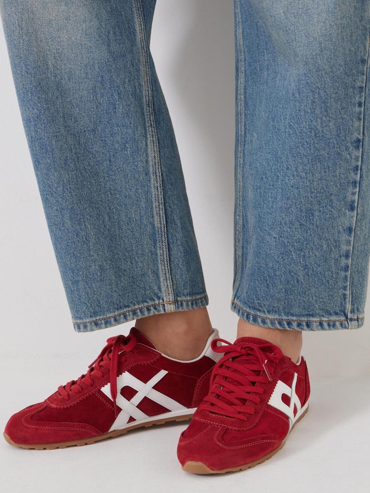 Hush Red Suede Slimline Retro Trainers - Image 1 of 5