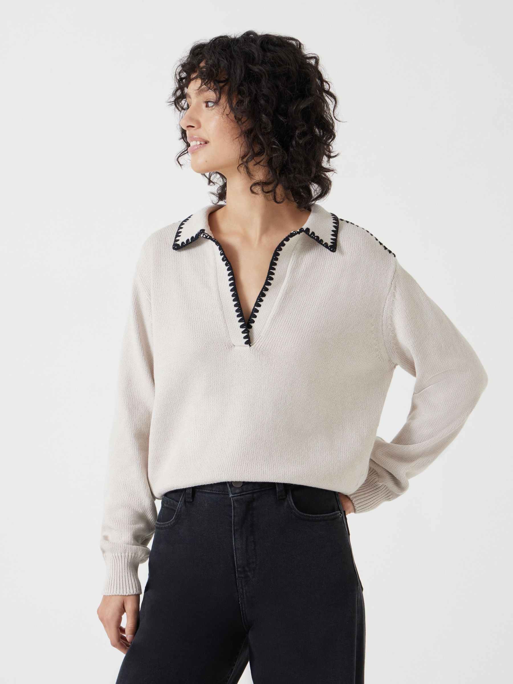 Hush Cream Whipstitch Collar 100% Cotton Jumper