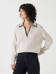 Hush Cream Whipstitch Collar 100% Cotton Jumper - Image 1 of 5