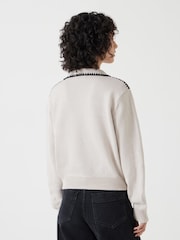 Hush Cream Whipstitch Collar 100% Cotton Jumper - Image 3 of 5