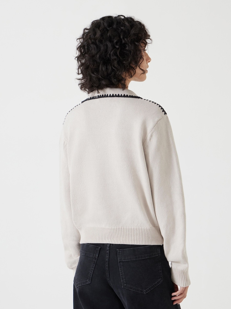Hush Cream Whipstitch Collar 100% Cotton Jumper - Image 3 of 5