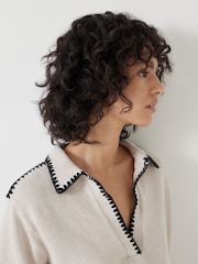 Hush Cream Whipstitch Collar 100% Cotton Jumper - Image 4 of 5