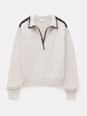 Hush Cream Whipstitch Collar 100% Cotton Jumper - Image 5 of 5