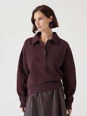 Hush Purple 100% Cotton Cropped Polo Sweatshirt - Image 1 of 5