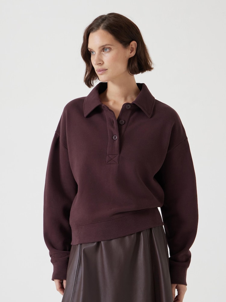 Hush Purple 100% Cotton Cropped Polo Sweatshirt - Image 1 of 5