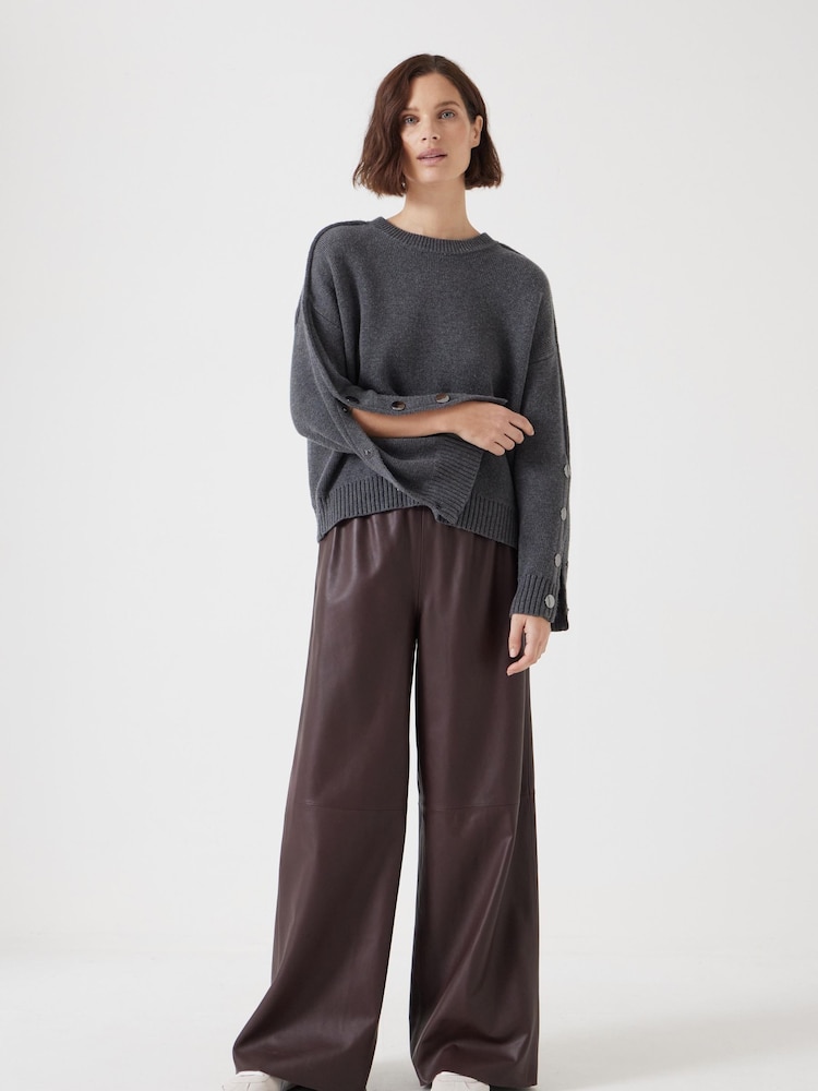 Hush Grey Popper Sleeve Crew Knitted Jumper - Image 2 of 6