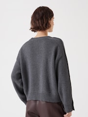 Hush Grey Popper Sleeve Crew Knitted Jumper - Image 3 of 6
