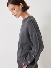 Hush Grey Popper Sleeve Crew Knitted Jumper - Image 4 of 6