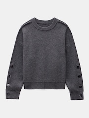Hush Grey Popper Sleeve Crew Knitted Jumper - Image 6 of 6