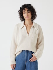Hush Cream Knitted 100% Cotton Collar Jumper With Pocket - Image 1 of 5
