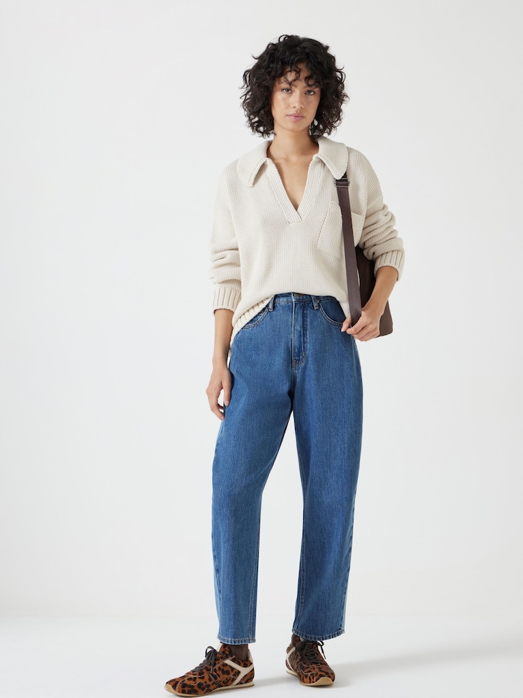 Hush Cream Knitted 100% Cotton Collar Jumper With Pocket - Image 2 of 5