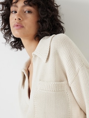 Hush Cream Knitted 100% Cotton Collar Jumper With Pocket - Image 4 of 5