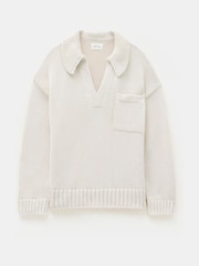 Hush Cream Knitted 100% Cotton Collar Jumper With Pocket - Image 5 of 5