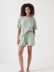 Hush Green 100% Cotton Darian Jersey Short Pyjama Set - Image 1 of 5