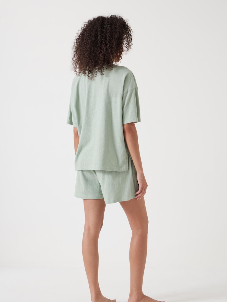 Hush Green 100% Cotton Darian Jersey Short Pyjama Set - Image 3 of 5