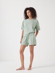 Hush Green 100% Cotton Darian Jersey Short Pyjama Set - Image 4 of 5