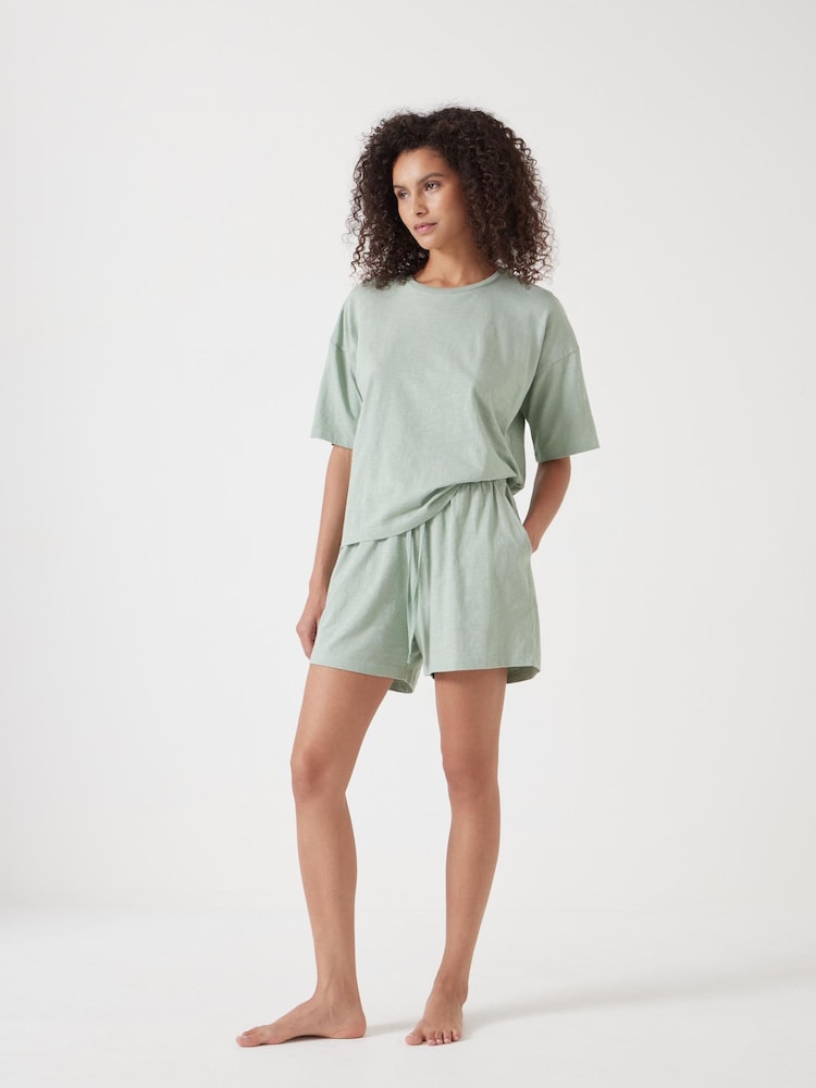 Hush Green 100% Cotton Darian Jersey Short Pyjama Set - Image 4 of 5