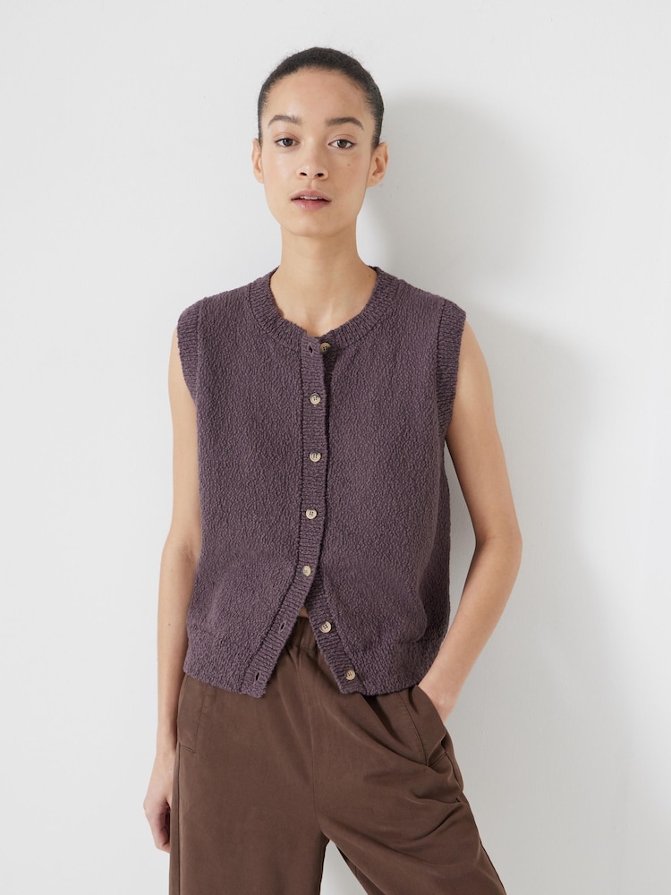 Hush Brown 100% Cotton Textured Button Through Tank Top - Image 1 of 5