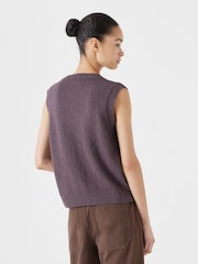 Hush Brown 100% Cotton Textured Button Through Tank Top - Image 3 of 5