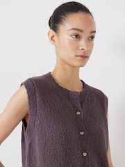 Hush Brown 100% Cotton Textured Button Through Tank Top - Image 4 of 5