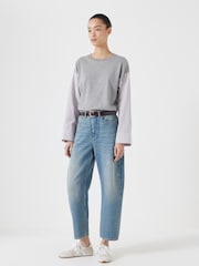 Hush Grey 100% Cotton Woven Mix Long Sleeve T-Shirt - Image 2 of 5