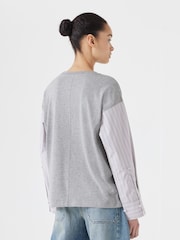 Hush Grey 100% Cotton Woven Mix Long Sleeve T-Shirt - Image 3 of 5