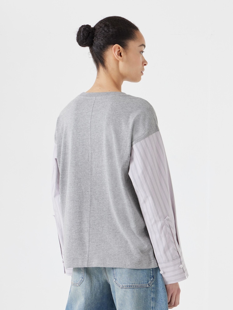 Hush Grey 100% Cotton Woven Mix Long Sleeve T-Shirt - Image 3 of 5