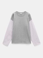 Hush Grey 100% Cotton Woven Mix Long Sleeve T-Shirt - Image 5 of 5