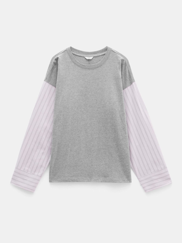 Hush Grey 100% Cotton Woven Mix Long Sleeve T-Shirt - Image 5 of 5