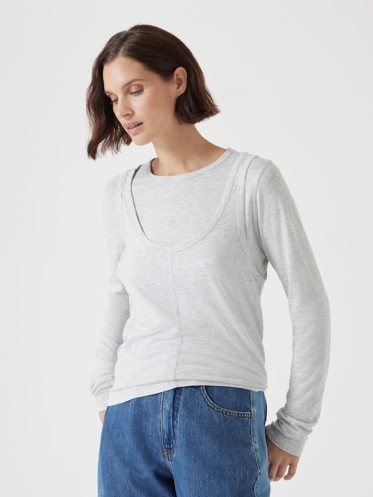 Hush Grey Double Layer Long Sleeve Top - Image 1 of 5
