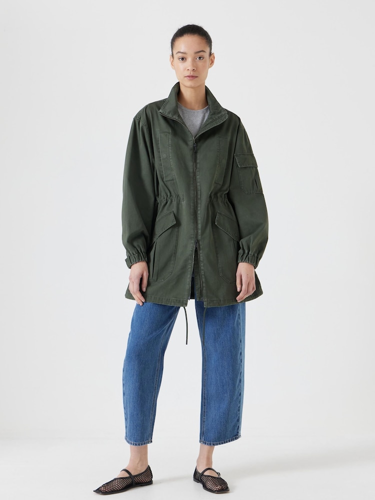 Hush Green 100% Cotton Utility Parka Jacket - Image 1 of 7